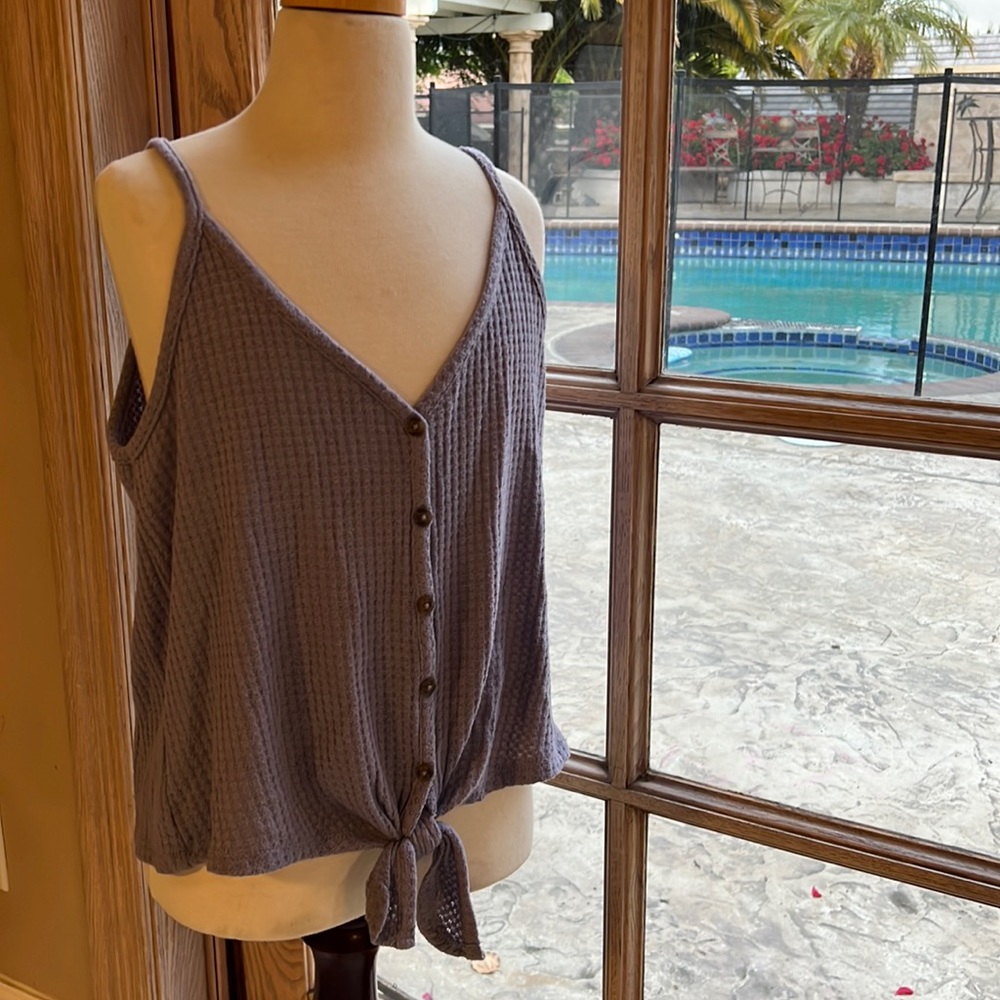 Wild Fable Button Down Tank with Tie Bottom